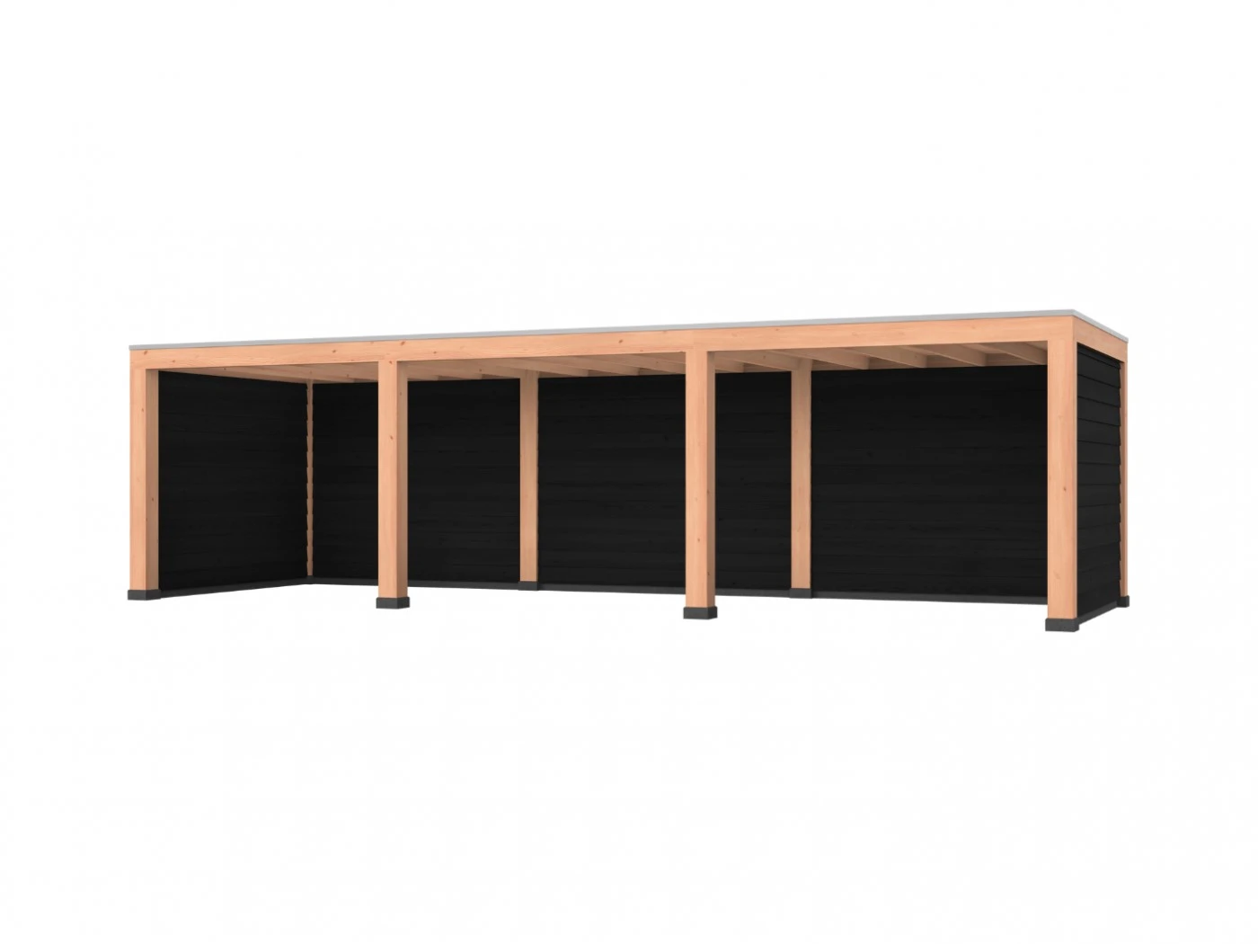 Douglas overkapping, 900 x 300, met achterwand en twee zijwanden, Westwood Robuust zwart - Afbeelding 1
